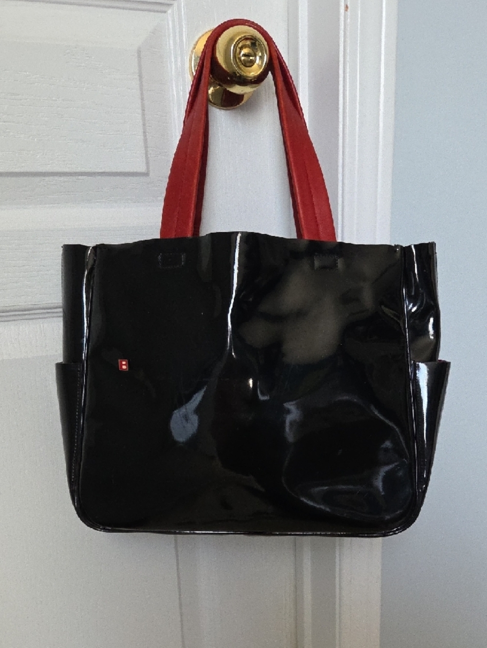 Vintage Bally Black Patent Tote & Red Interior & Handles